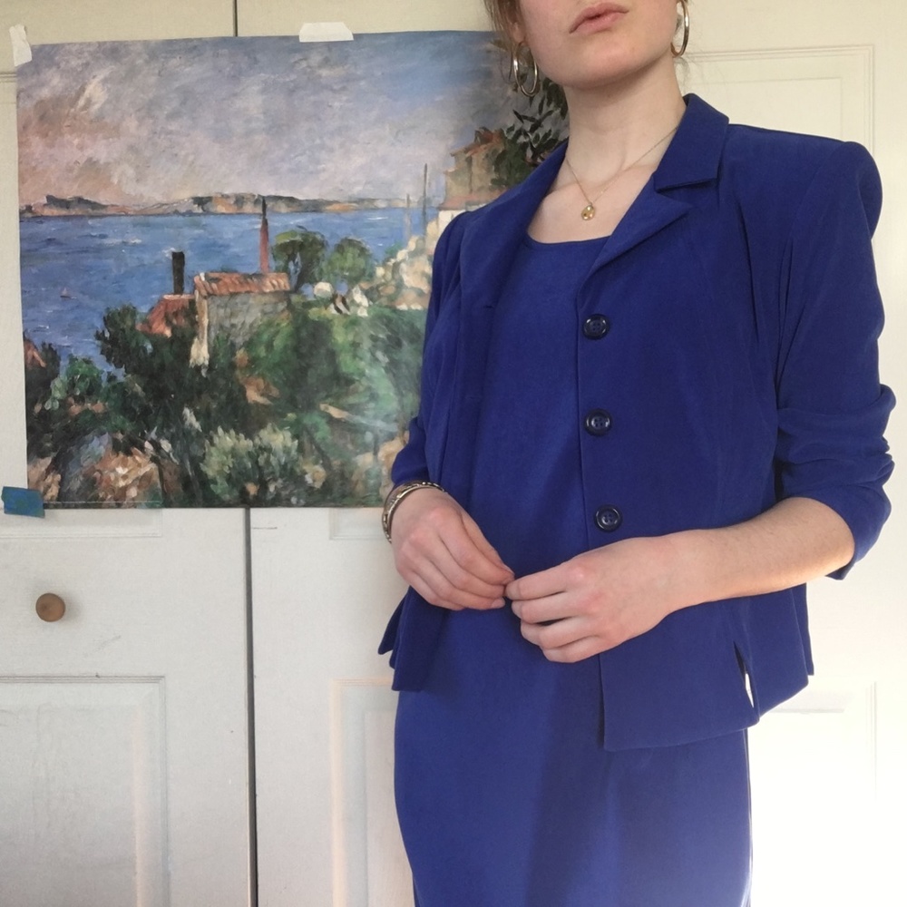 vintage 80s dress blazer matching set blue